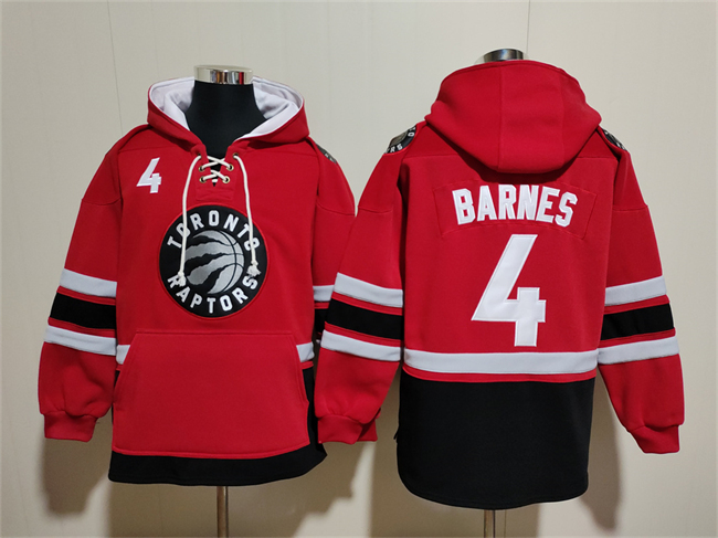 Men's Toronto Raptors #4 Scottie Barnes Red/Black Lace-Up Pullover Hoodie
